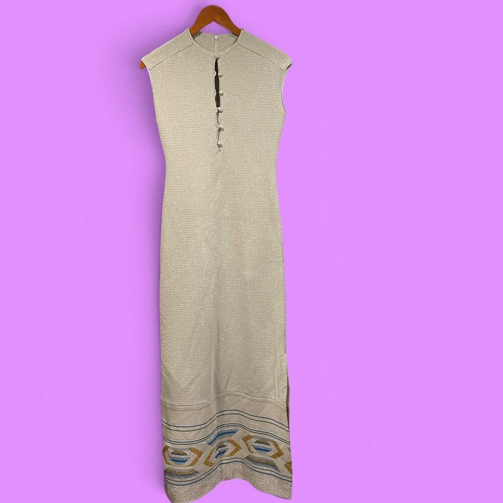 Cute vintage 60s-70s metallic column disco lounge glam maxi art deco dress